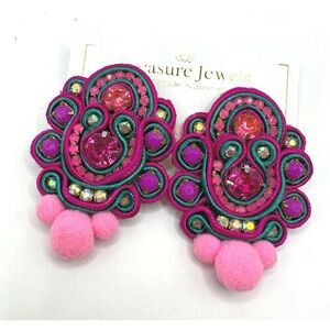 Treasure Jewels Soutache Pink & Purple Beautiful Rhinestone Earrings